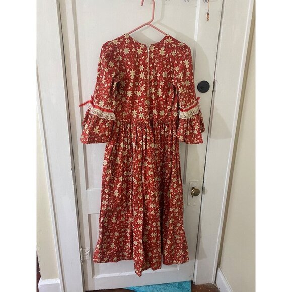 Hand Made Women's Victorian Era Floral Half Sleeve Reenactments Cosplay Dress M - Picture 5 of 15